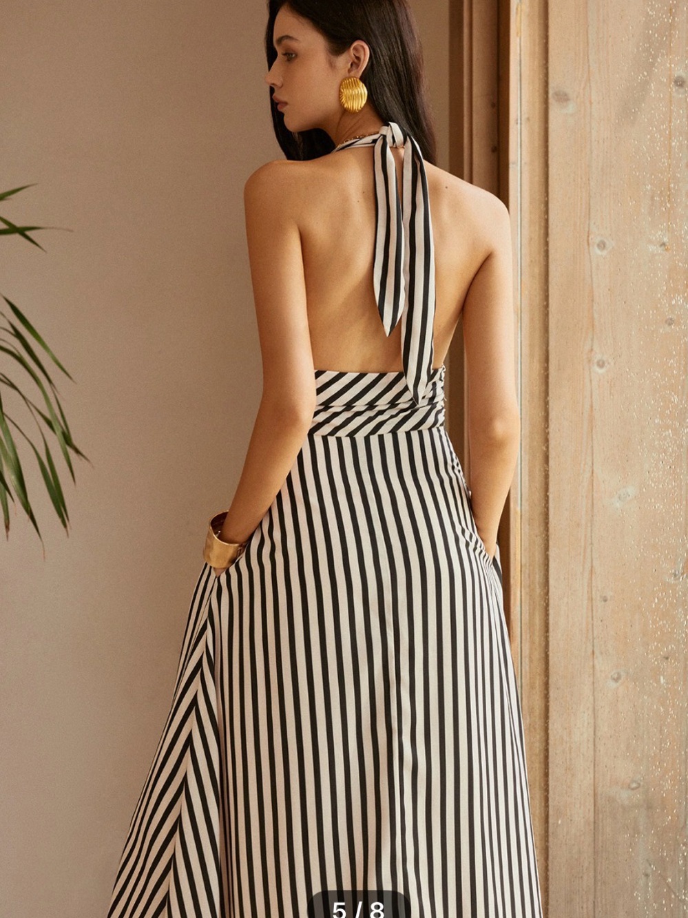 Commense Black and White Halter Stripe Maxi Dress - Women - Picture 2 of 7